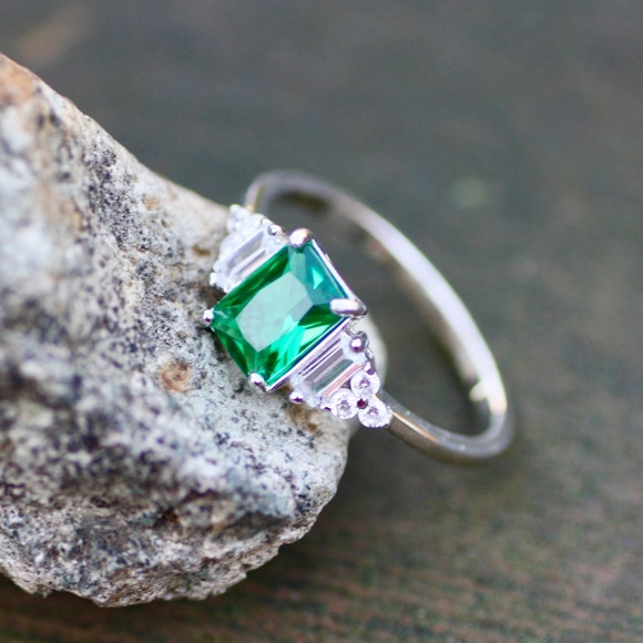Handmade Emerald Ring Sterling Silver 925 , May Birthstone , Promise Ring - Picture 7 of 9